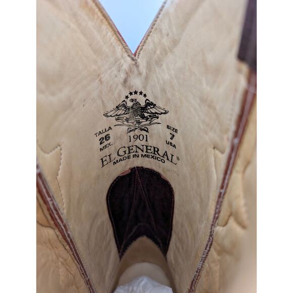 El General Cowboy Boots Mens Size 7 Brown Exotic Leather Croc Tail Embroidered - Picture 4 of 4